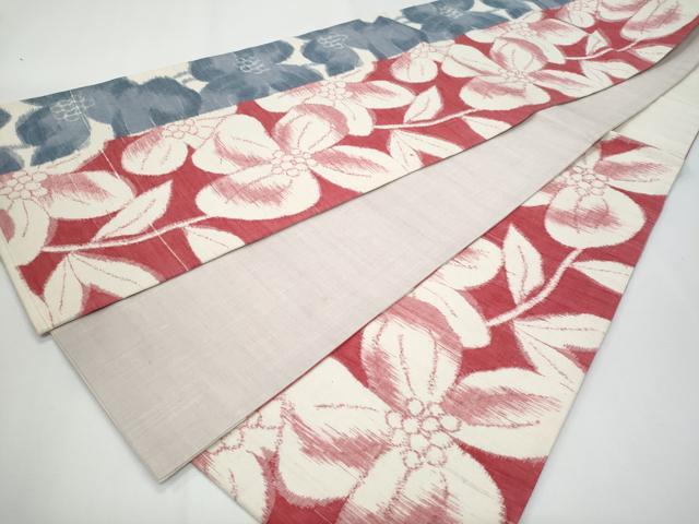 平和屋着物◎六通柄袋帯 紬地 枝花文 正絹 逸品 CABF7192fb