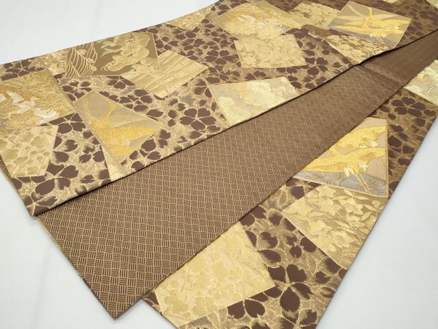 平和屋着物◎六通柄袋帯 色紙飛鶴風景文 正絹 逸品 CABF7197fb
