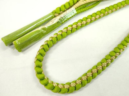 平和屋着物●和装小物　振袖用帯締め　飾り付き　パール　萌黄色　金糸　切り房　逸品　未使用　CABF7217ju