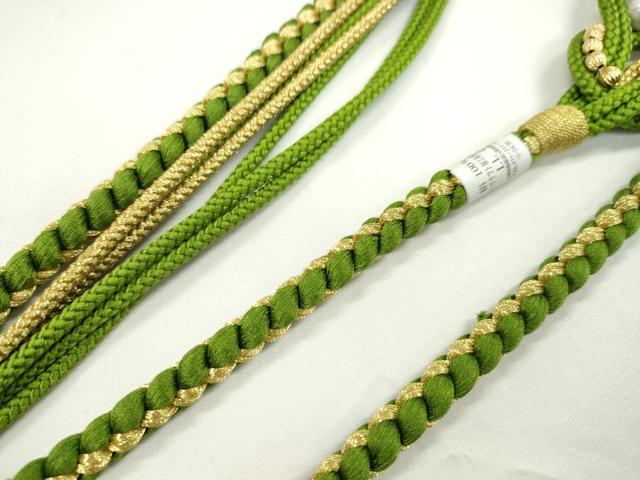平和屋着物●和装小物　振袖用帯締め　飾り付き　パール　鶸萌黄色　金糸　切り房　逸品　未使用　CABF7220ju