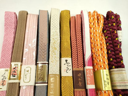 平和屋着物●和装小物　帯締め10本セット　高麗組　唐組　御岳組　丸組　草木染　金糸　逸品　未使用　CABF7282ju