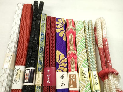 平和屋着物●和装小物　帯締め10本セット　高麗組　笹浪組　冠組　礼装用　丸ぐけ　金銀糸　逸品　未使用　CABF7285ju