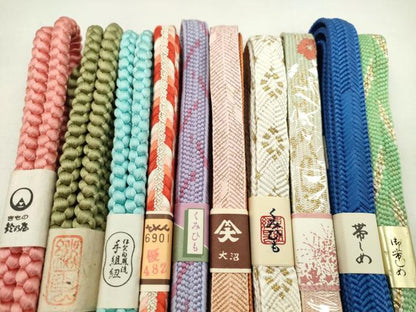 平和屋着物●和装小物　帯締め10本セット　高麗組　笹浪組　白鳳流　礼装用　丸組　鈴乃屋扱い　金糸　逸品　未使用　CABF7294ju