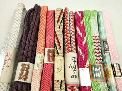 平和屋着物●和装小物　帯締め10本セット　笹浪組　渡敬謹製　雅流　西陣　金糸　逸品　未使用　CABF7381ju