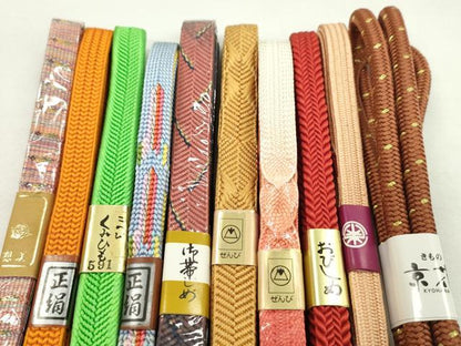 平和屋着物●和装小物　帯締め10本セット　笹浪組　奈良組　金糸　逸品　未使用　CABF7396ju