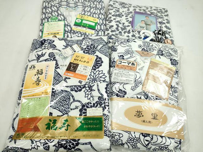 平和屋着物▼和装小物 浴衣生地寝巻きまとめて４点 男性／女性 ガーゼ ガウン 入院着 綿 サイズ：Ｓ／Ｌ 逸品 未使用 CABF7446ju