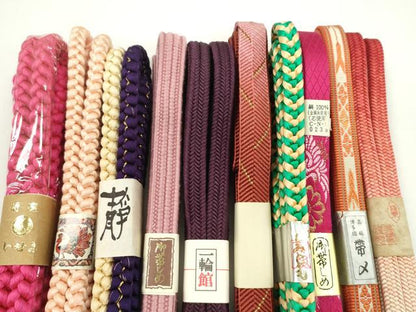 平和屋着物●和装小物　帯締め10本セット　冠組　笹浪組　御岳組　渡敬謹製　博多織　長尺あり　金糸　逸品　未使用　CABF7562ju