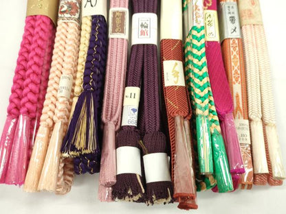 平和屋着物●和装小物　帯締め10本セット　冠組　笹浪組　御岳組　渡敬謹製　博多織　長尺あり　金糸　逸品　未使用　CABF7562ju
