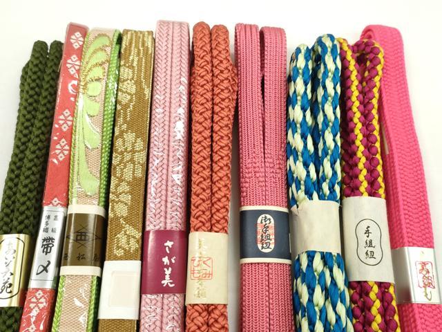 平和屋着物●和装小物　帯締め10本セット　高麗組　冠組　丸組　博多織　草木染　さが美扱い　美保姿本舗　金糸　逸品　未使用　CABF7563ju