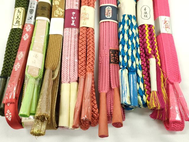 平和屋着物●和装小物　帯締め10本セット　高麗組　冠組　丸組　博多織　草木染　さが美扱い　美保姿本舗　金糸　逸品　未使用　CABF7563ju