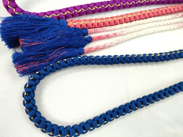 平和屋着物▼和装小物　帯締め３本セット　振袖用　飾り付き　パール　青　紫　ピンク　金糸　逸品　CABF7583ju