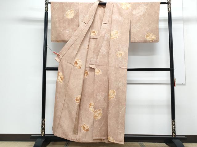 平和屋着物▽上質な小紋　単衣　地紋起こし　草花文　暈し染め　正絹　逸品　CABF7643th