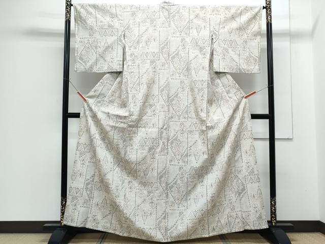 平和屋着物▽塩沢紬　単衣　吉祥花文　正絹　逸品　CABF7644th