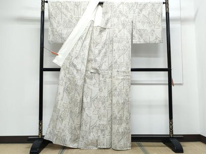 平和屋着物▽塩沢紬　単衣　吉祥花文　正絹　逸品　CABF7644th