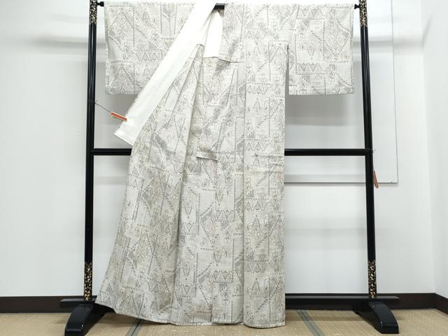 平和屋着物▽塩沢紬　単衣　吉祥花文　正絹　逸品　CABF7644th