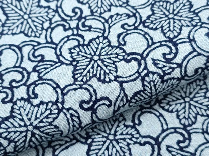 平和屋着物▽上質な小紋　単衣　藍　型染め　花唐草文　正絹　逸品　CABF7646th