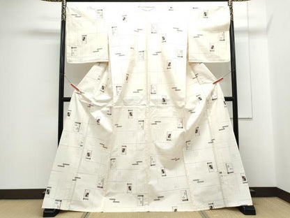 平和屋着物▽上質な紬　単衣　琉球絣文様　正絹　逸品　CABF7649th