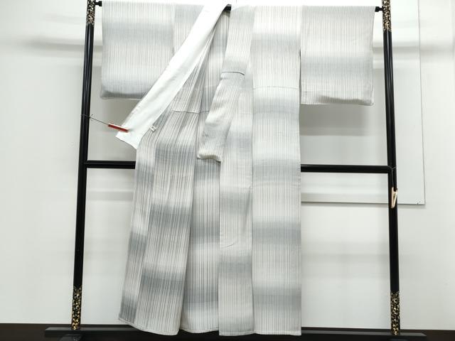 平和屋着物▽上質なお召　単衣　格子文　まるやま扱い　正絹　逸品　CABF7650th