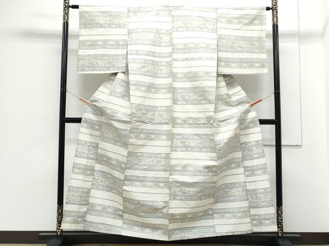 平和屋着物▽上質な紬　単衣　横段花文　正絹　逸品　CABF7653th
