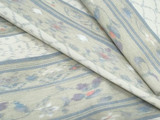 平和屋着物▽上質な紬　単衣　横段花文　正絹　逸品　CABF7653th