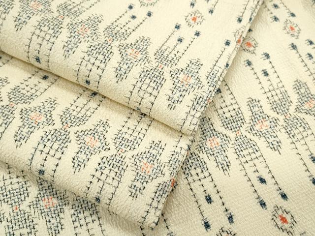 平和屋着物▽塩沢紬　単衣　吉祥文　正絹　逸品　CABF7655th
