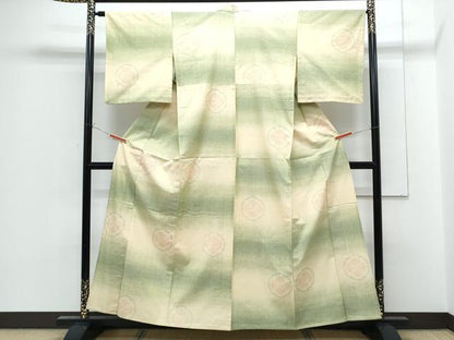 平和屋着物▽結城紬　単衣　80亀甲　吉祥花文　正絹　逸品　CABF7657th