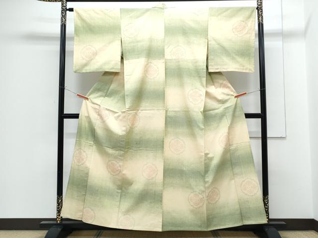 平和屋着物▽結城紬　単衣　80亀甲　吉祥花文　正絹　逸品　CABF7657th