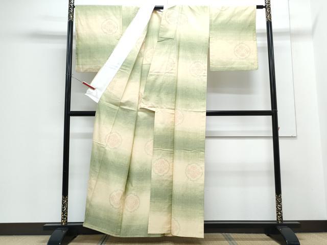 平和屋着物▽結城紬　単衣　80亀甲　吉祥花文　正絹　逸品　CABF7657th