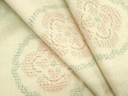 平和屋着物▽結城紬　単衣　80亀甲　吉祥花文　正絹　逸品　CABF7657th