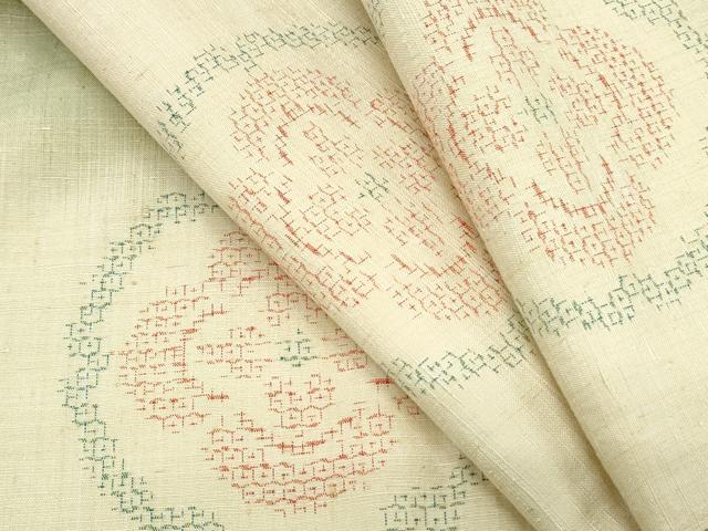 平和屋着物▽結城紬　単衣　80亀甲　吉祥花文　正絹　逸品　CABF7657th
