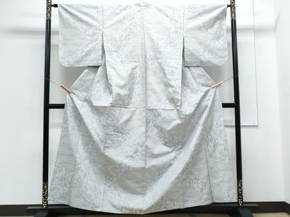 平和屋着物▽本場大島紬　単衣　白大島　9マルキ　流水冊子花文　正絹　逸品　CABF7658th