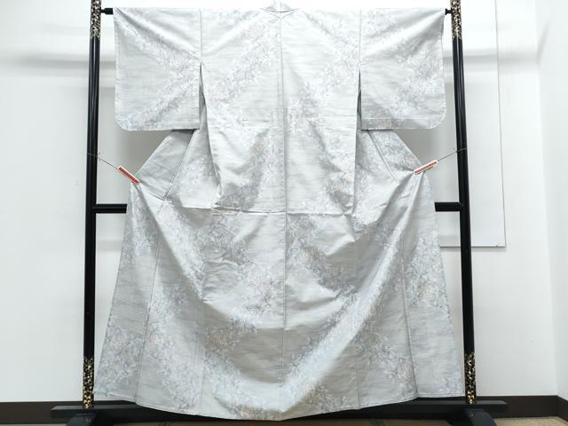 平和屋着物▽本場大島紬　単衣　白大島　9マルキ　流水冊子花文　正絹　逸品　CABF7658th