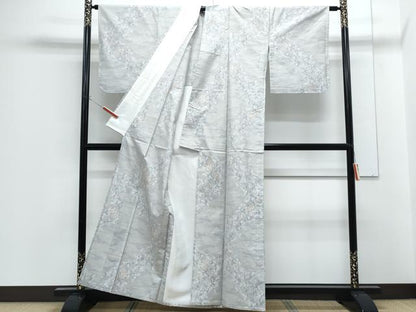 平和屋着物▽本場大島紬　単衣　白大島　9マルキ　流水冊子花文　正絹　逸品　CABF7658th