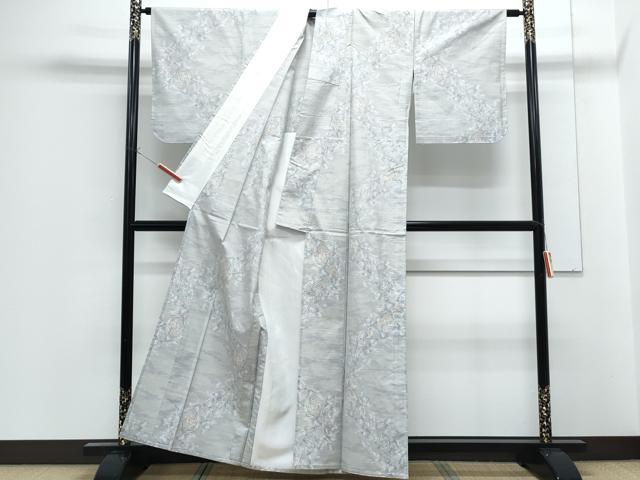 平和屋着物▽本場大島紬　単衣　白大島　9マルキ　流水冊子花文　正絹　逸品　CABF7658th
