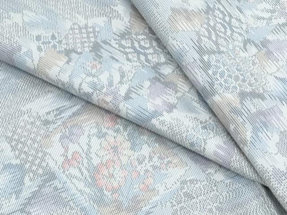 平和屋着物▽本場大島紬　単衣　白大島　9マルキ　流水冊子花文　正絹　逸品　CABF7658th