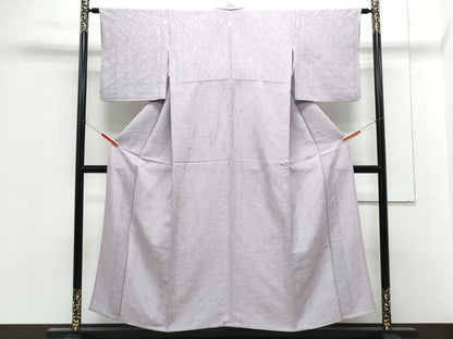 平和屋着物▽上質な色無地　単衣　草花地紋　藤色　正絹　逸品　CABF7663th