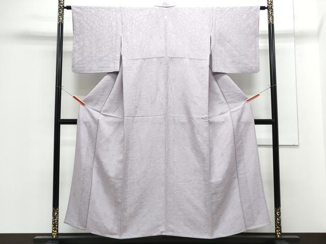 平和屋着物▽上質な色無地　単衣　草花地紋　藤色　正絹　逸品　CABF7663th