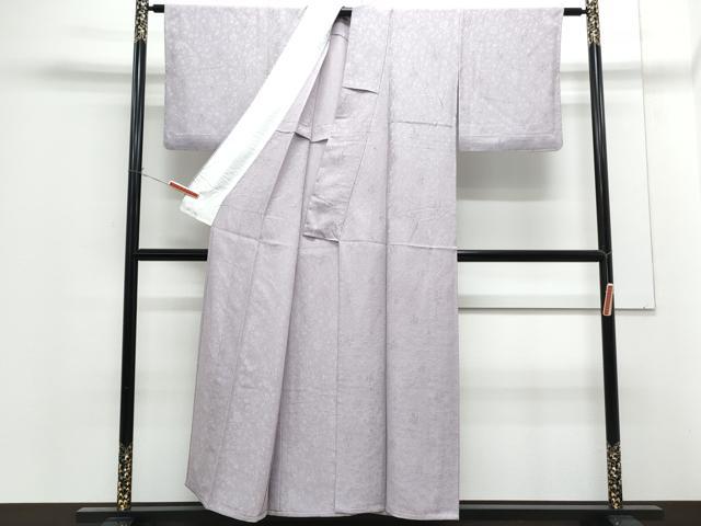 平和屋着物▽上質な色無地　単衣　草花地紋　藤色　正絹　逸品　CABF7663th