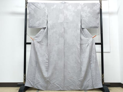 平和屋着物▽上質な色無地　単衣　草葉地紋　霞色　正絹　逸品　CABF7667th