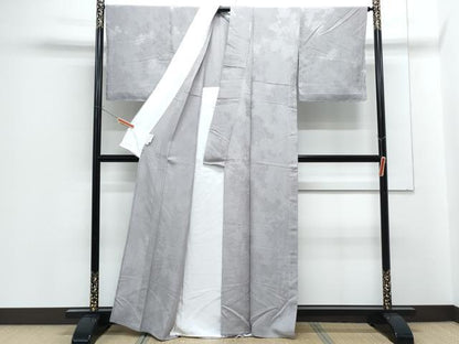 平和屋着物▽上質な色無地　単衣　草葉地紋　霞色　正絹　逸品　CABF7667th