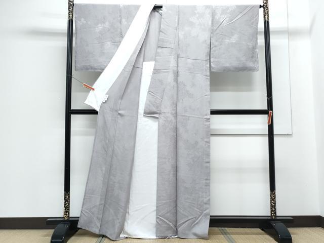 平和屋着物▽上質な色無地　単衣　草葉地紋　霞色　正絹　逸品　CABF7667th