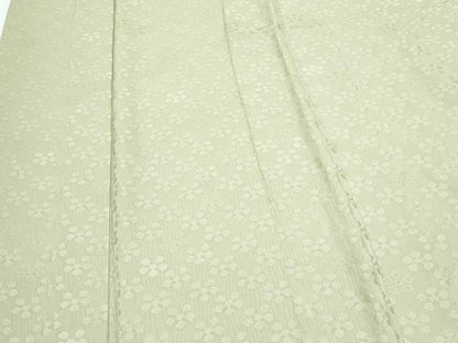 平和屋着物▽上質な色無地　単衣　梅鉢地紋　若葉色　正絹　逸品　CABF7671th