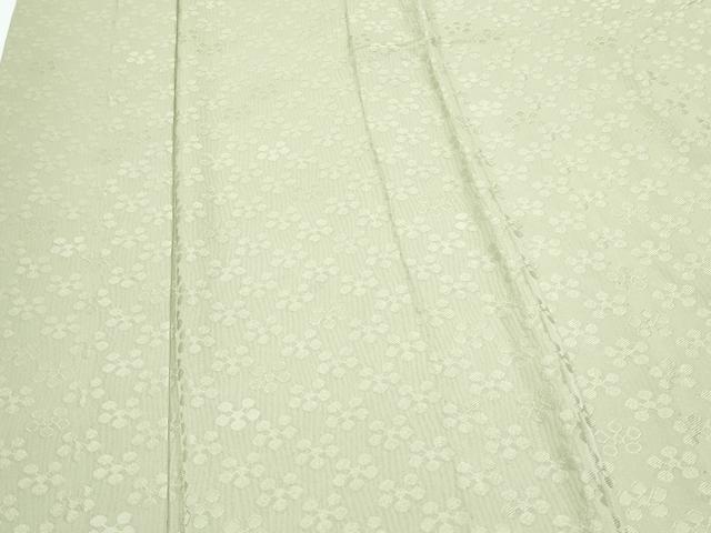 平和屋着物▽上質な色無地　単衣　梅鉢地紋　若葉色　正絹　逸品　CABF7671th