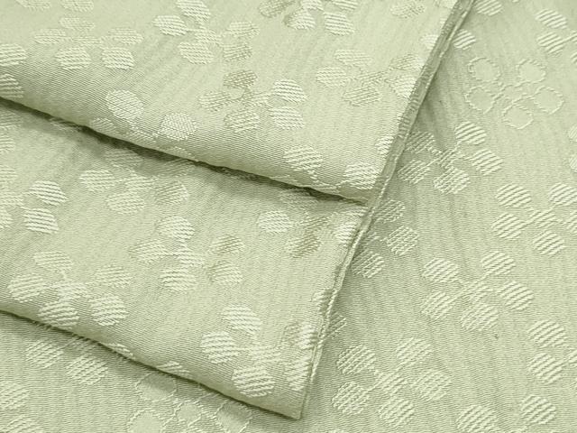 平和屋着物▽上質な色無地　単衣　梅鉢地紋　若葉色　正絹　逸品　CABF7671th