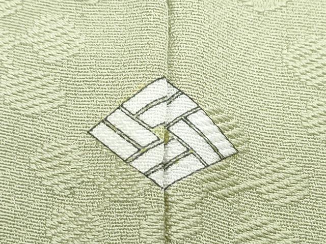 平和屋着物▽上質な色無地　単衣　梅鉢地紋　若葉色　正絹　逸品　CABF7671th