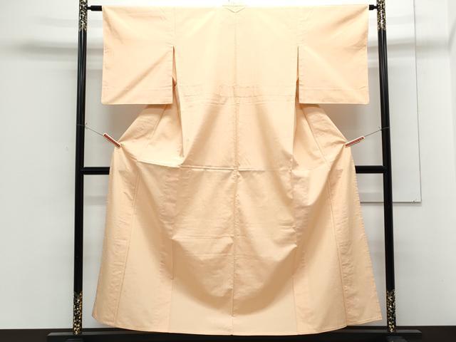 平和屋着物▽上質な紬　単衣　色無地　洒落柿色　正絹　逸品　CABF7672th