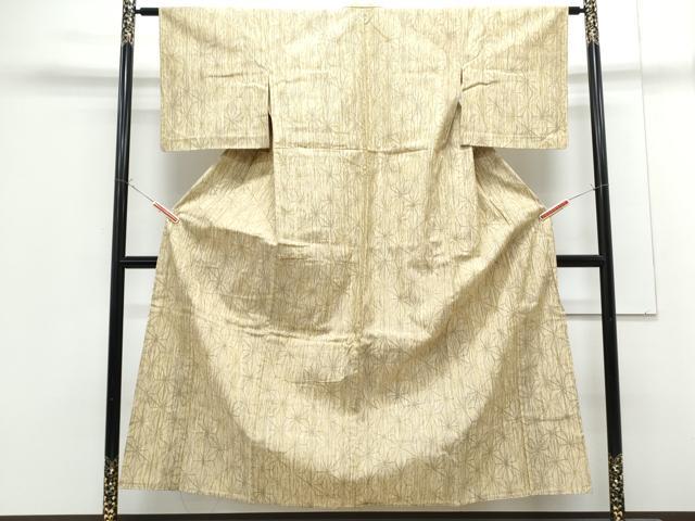 平和屋着物▽上質な紬　単衣　麻の葉文様　正絹　逸品　CABF7675th