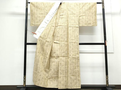 平和屋着物▽上質な紬　単衣　麻の葉文様　正絹　逸品　CABF7675th