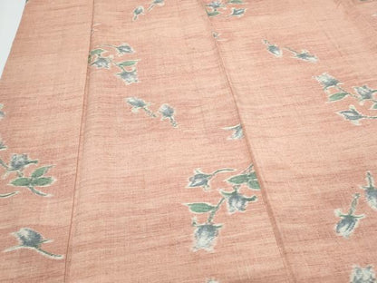 平和屋着物▽上質な紬　単衣　草花文　正絹　逸品　CABF7676th