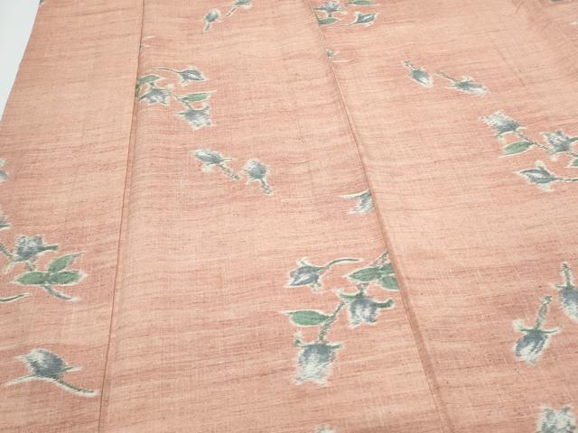 平和屋着物▽上質な紬　単衣　草花文　正絹　逸品　CABF7676th